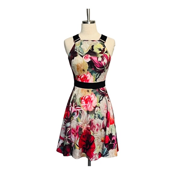 Ted Baker London Dresses & Skirts - TED BAKER LONDON SAMRA FLORAL-SWIRL SKATER DRESS FUCHSIA BLACK SIZE 4
